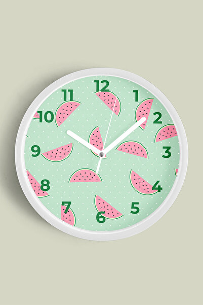 JHAAR Karpuz Tasarım Mutfak Duvar Saati - 30cm - Önü Camlı Beyaz Kasa - Sessi...