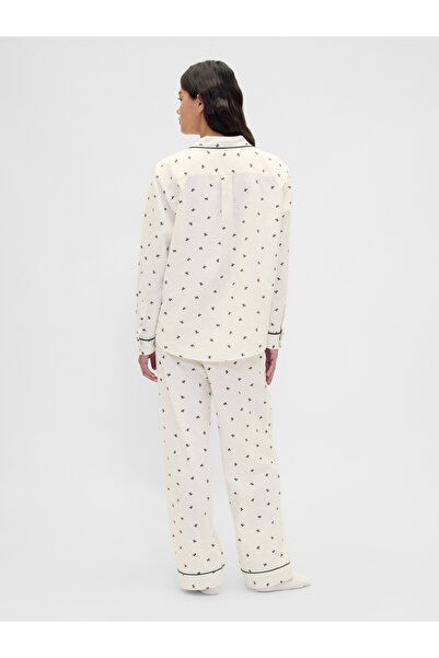 GAP Kadın Beyaz Softest Flannel Pijama Takımı