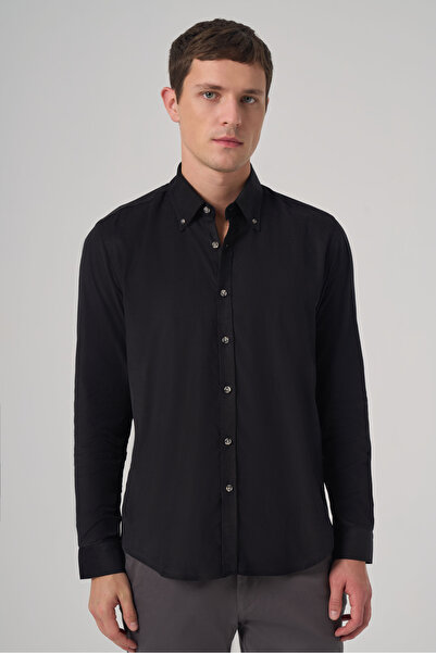 Morven Men's Black Cotton Trend Dynamic Fit Button down Collar Shirt