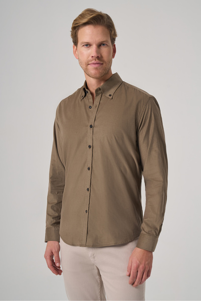 Morven Men's Khaki Cotton Trend Dynamic Fit Buttoned Collar Shirt