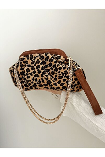 Swaggo collections Kadın Süet Leopar Desenli Burslu El ve Omuz Çantası