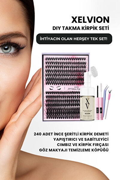XELVION BEAUTY 240'lı Takma Kirpik Seti, Yapıştırıcı, Sabitleyici, Cımbız, Fı...
