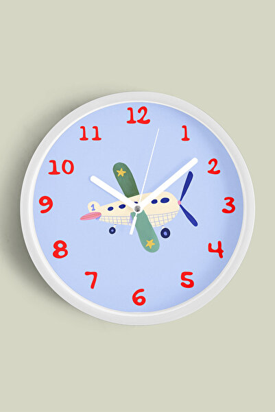 JHAAR Ceas de perete pentru camera copiilor cu design elicopter - 42cm - Carc...