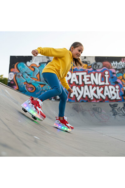 BURUNİ Çocuk Işıklı Paten Ayakkabı -Tekerli LED'li Spor Ayakkabı - Kız Çocuk/...