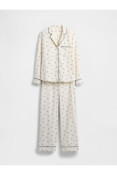 GAP Kadın Beyaz Softest Flannel Pijama Takımı