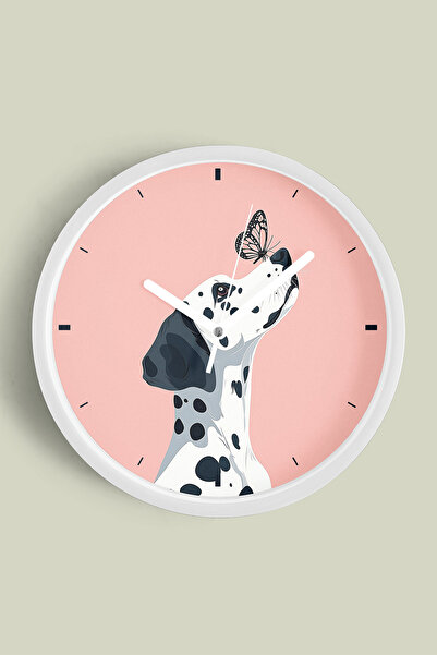 JHAAR ساعة حائط لغرفة الأطفال على شكل كلب لطيف مع فراشة - 35 سم - هيكل أبيض م...