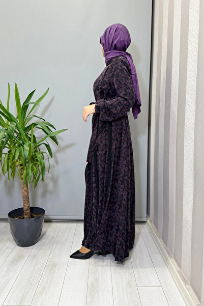 MissWhence Floral Patterned Cupra Silk Dress Purple 38829