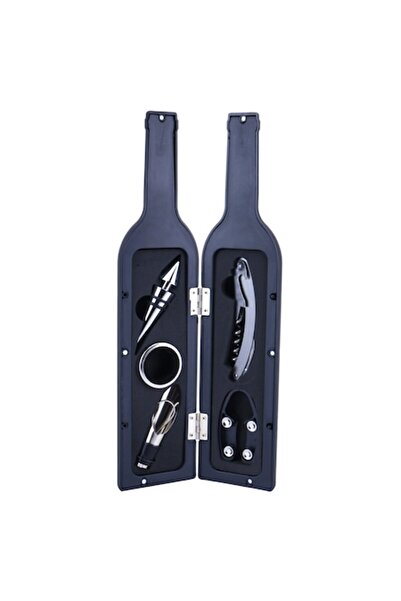 Ems Wine bottle shaped box set with accessories, Bottle stopper, Drip stopper, Corkscrew, Anti-drip ring