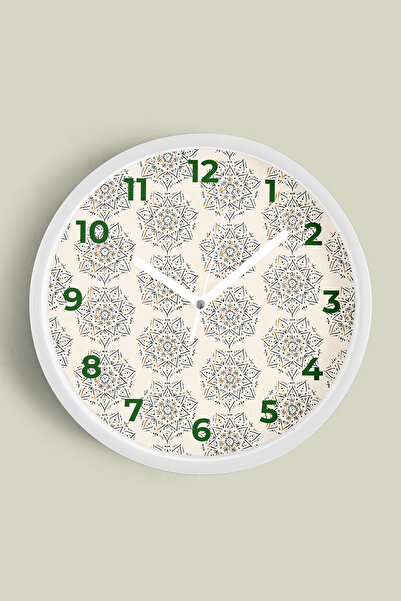 JHAAR ساعة حائط حديثة بتصميم زهور على طراز الماندالا - 30 سم - هيكل أبيض مع ز...