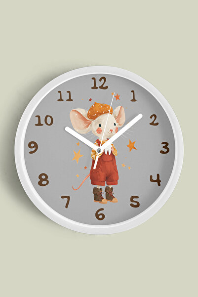 JHAAR Ceas de perete pentru camera copiilor cu ilustrație drăguță cu șoricel ...
