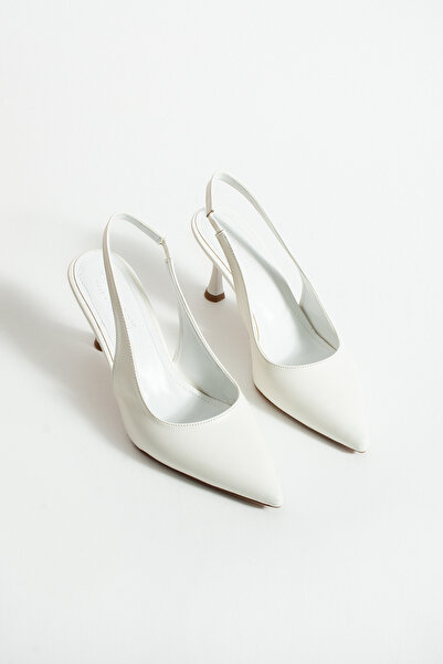 Parparastil Arya Women's White Skin Thin Heeled Slingback Stylish Heeled Shoes