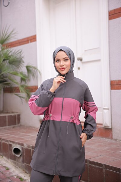 Ryzi Moda Women's Hijab Tracksuit Set Zippered Double Set