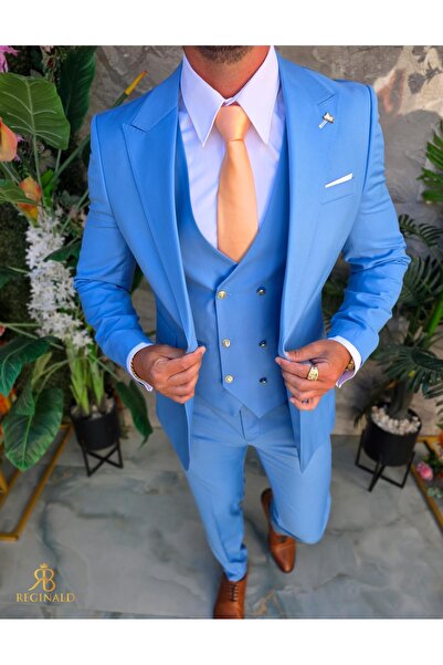 Philip Guston Men's suit, Blue with gold buttons: Jacket, Vest and Pants