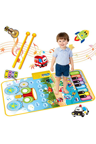 VALA Children's musical mat (piano and drums), VALA® 3-in-1, Transport theme, 80 x 50 cm, Multicolor