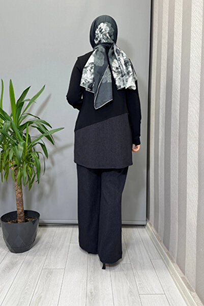 MISS DALIDA Knitwear Denim Detailed Tunic and Pipe Leg Pants Set Black T25Pf-6018 (7008)