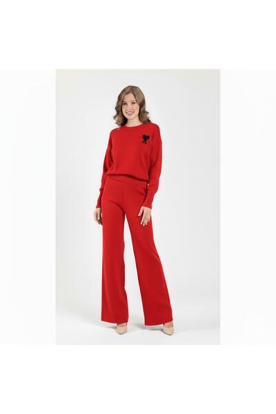 Abalı Yeni sezon kışlık 2li pantolonlu takım Yumuşak yün iplik Durk park Narmin model