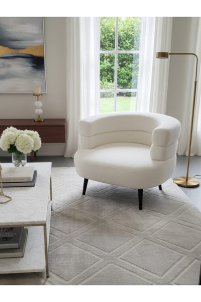 BEC49 Modern salon chair in Boucle fabric: comfortable round design and hidden legs