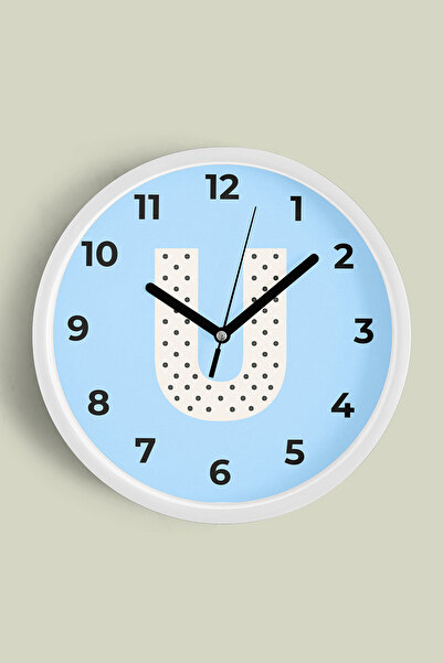 JHAAR Ceas de perete pentru camera băieților cu litera U - 25 cm - Carcasă al...