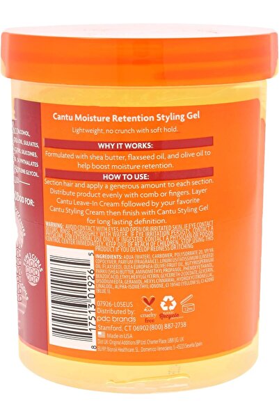 BRONZENET Cantu Hair Gel for All Hair Types, 18.5 fl oz (524 mL) — Moisturizing with Shea Butter, Flaxseed &