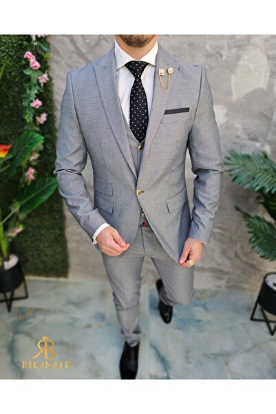 Philip Guston Men's Gray Suit with Gold Buttons: Jacket, Vest and Pants