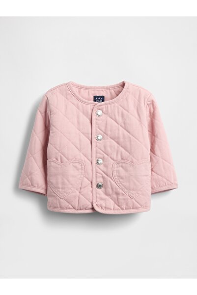 GAP Bebek Pembe Kapitone Denim Kalp Cep Ceket