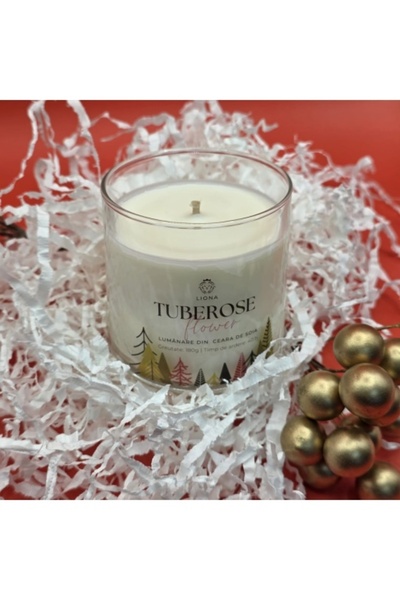 Liona Soy Wax Candle in Glass Jar, 180 g - Tuberose (Christmas label)