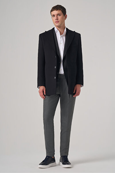 Morven Men's Black Woolen Straight Dynamic Fit Pointed Collar Coat