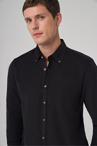 Morven Men's Black Cotton Trend Dynamic Fit Button down Collar Shirt