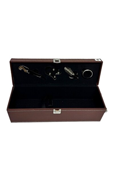 Ems Wine bottle gift box covered in brown eco-leather with 4 accessories