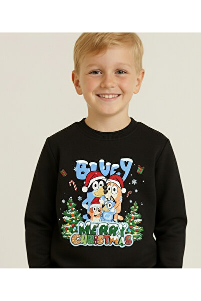LİTTLE TORTOİSE Boy's Christmas New Year Printed 3 Thread Fleece-Lined Winter Sweatshirt / Tracksuit Set