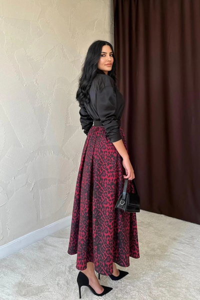 GENCULUS Burgundy Leopard Gathered Long Skirt