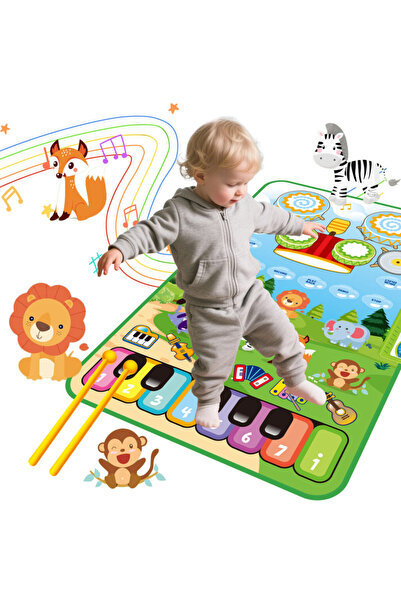 VALA ® 3-in-1 Children's Musical Mat (Piano and Drums), Animal Theme, 80 x 50 cm, Multicolor