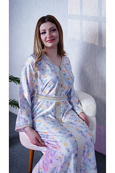 Lyaly aljlabyh "Pearl of the Emirates" Kaftan - Emirati Embroidered Silk (Sky Blue/Indigo)