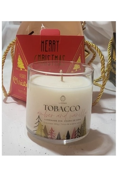 Liona Glass Jar Candle, 180 g - Tobacco, Amber & Vanilla (Christmas label)