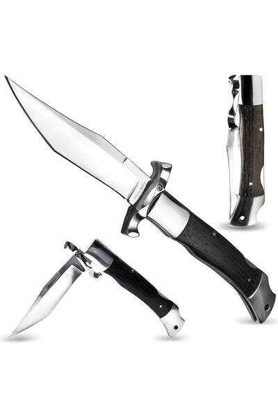 Ems Folding knife 23cm, steel blade, wooden handle, manual opening and closing carrying case