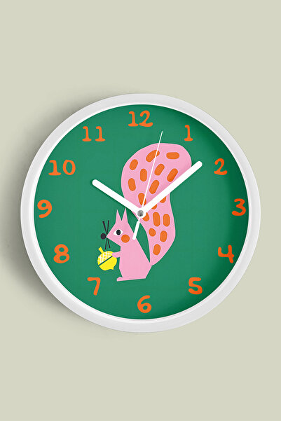 JHAAR ساعة حائط لغرفة الأطفال على شكل سنجاب لطيف - 35 سم - هيكل أبيض مع زجاج ...