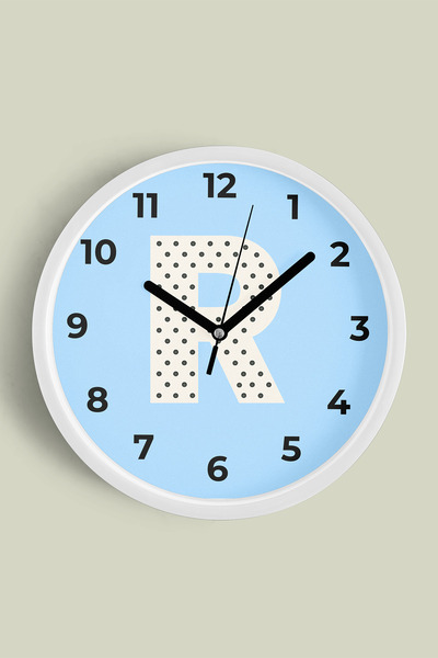 JHAAR Ceas de perete pentru camera băieților cu litera R - 30 cm - Carcasă al...