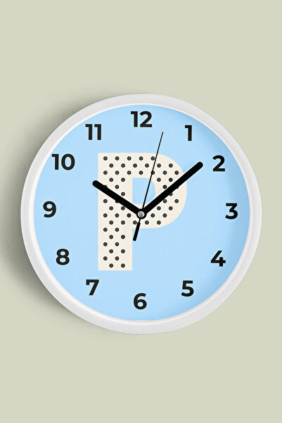 JHAAR ساعة حائط للرجال بحرف P - 35 سم - هيكل أبيض مع واجهة زجاجية - آلية صامتة