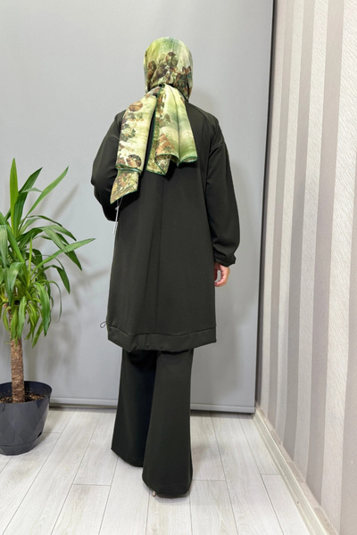 MissWhence Tunic with Fabric and Embroidery Detail on the Sleeves Green 38040