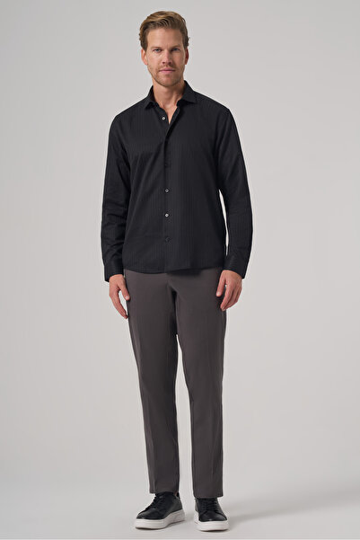 Morven Men's Black Trend Slim Fit Italian Collar Shirt