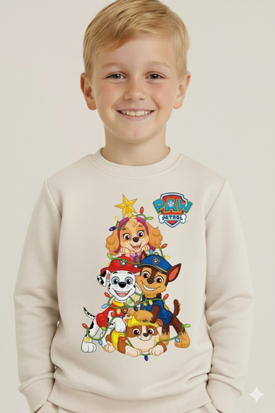 LİTTLE TORTOİSE Boy's Christmas New Year Printed 3 Thread Fleece-Lined Winter Sweatshirt / Tracksuit Set