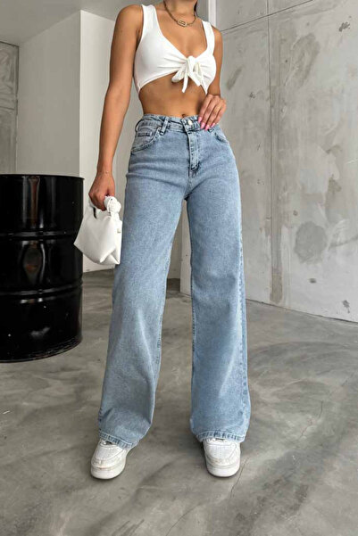 DRC trend 90`S Stretch Fabric Casual Women's Light Snow Blue Super High Waist Loose Leg Denim Jeans