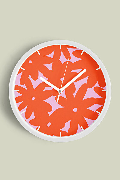 JHAAR Ceas de perete modern cu flori abstracte - 35cm - Carcasă albă cu sticl...