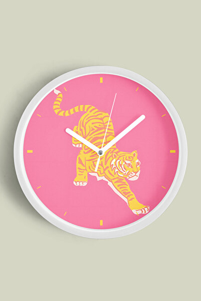 JHAAR Ceas de perete modern cu tematică tigru - 42 cm - Carcasă albă cu sticl...
