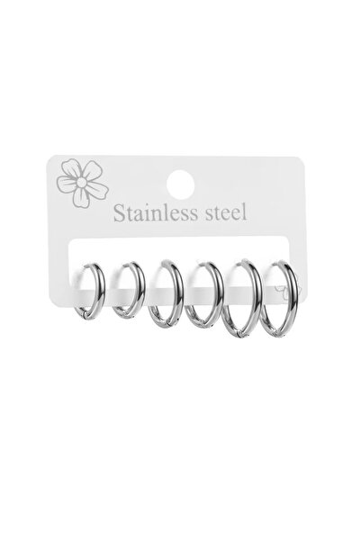 CAXBERN 316l Steel Set Hoop Earrings Silver 6 Pieces (3 Different Sizes)