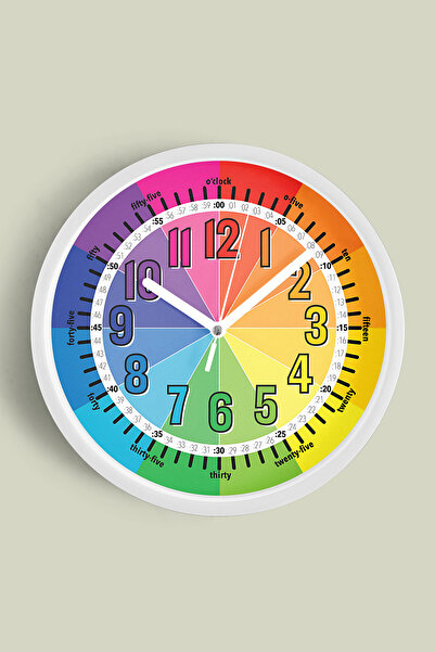 JHAAR Ceas de perete educativ pentru camera copiilor - 30cm - Carcasă albă cu...