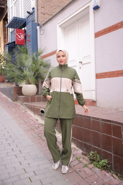 MİMİ Luxury Wear Hijab Tracksuit Set Zippered Bottom Top Tracksuit Set