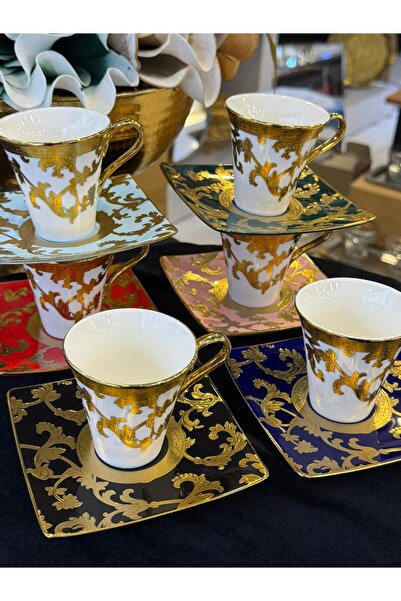 LOKMAN ZÜCCACİYE طقم فناجين قهوة من البورسلين بنمط بونيشين منقوش بألوان زاهية...