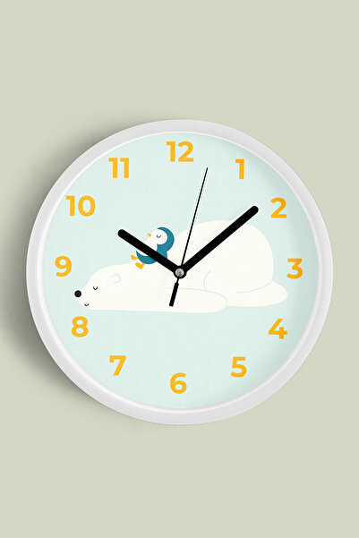 JHAAR Ceas de perete pentru camera copiilor cu design drăguț de urs și pingui...