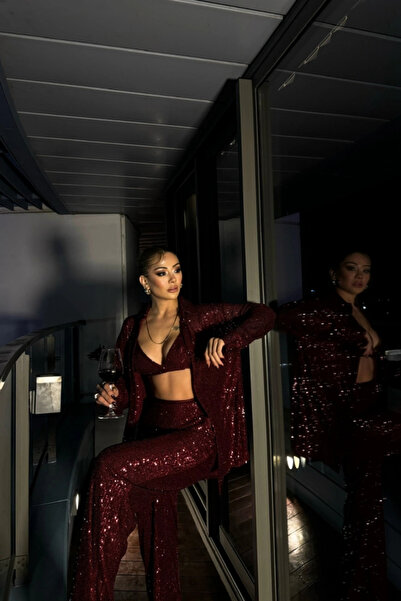 GENCULUS Pul Payet 3-Piece Set Jacket, Blouse, Pants Burgundy